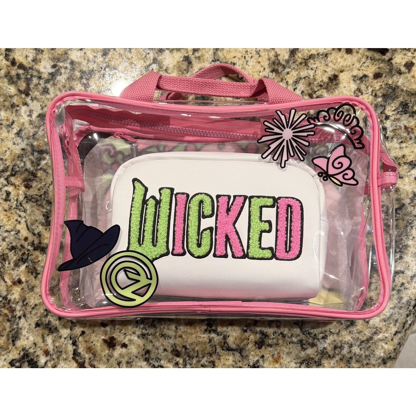 NEW Wicked Musical 3-Piece Cosmetic Bag Set - Clear & Pink