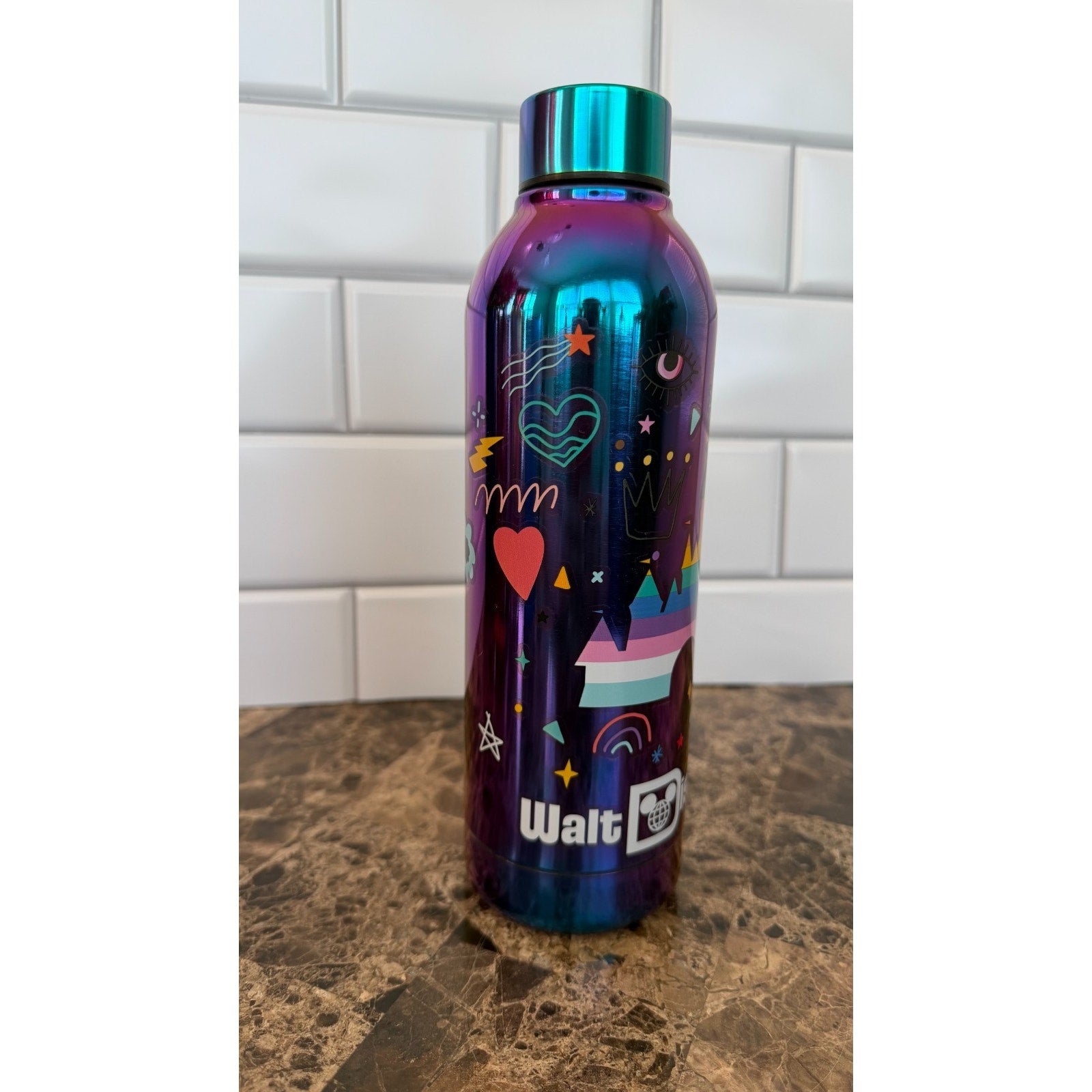 Disney Parks 2023 Pride Doodles Castle Metallic Blue Tumbler 24oz READ
