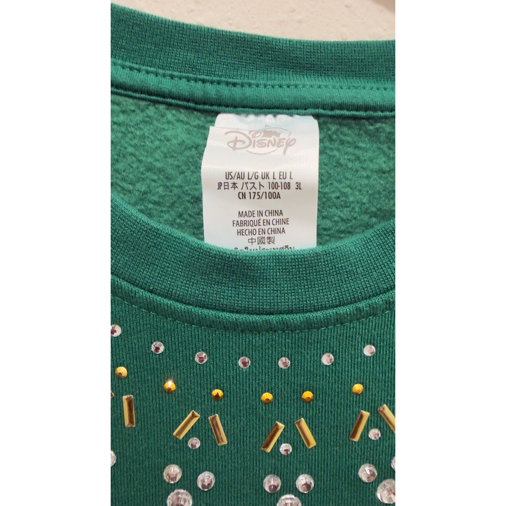 Walt Disney World Christmas Santa Mickey Minnie Rhinestone Sweatshirt Large NWT
