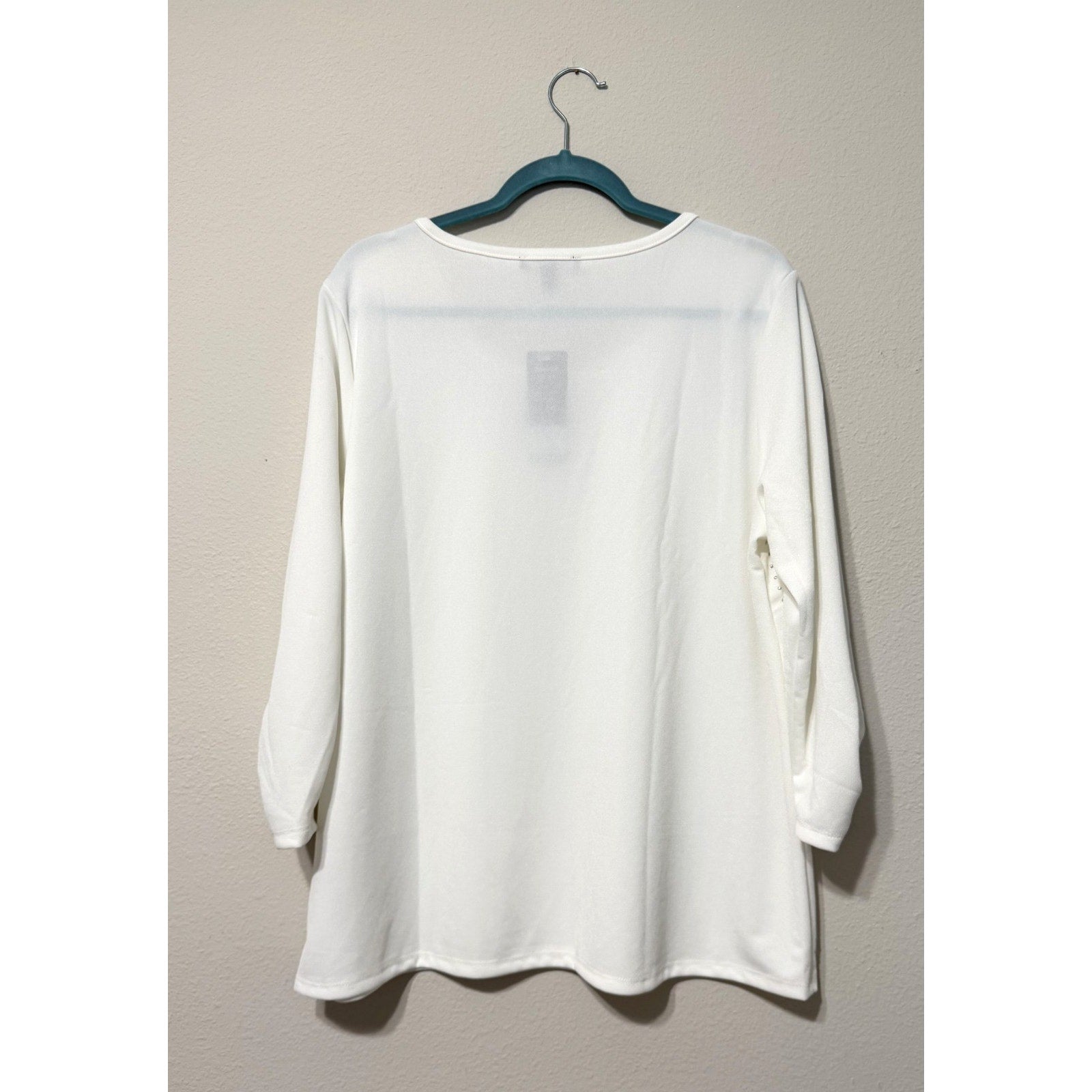 Robert Louis Women's XL Rhinestone Blouse Tunic Top NWT 3/4 Sleeve Cream White