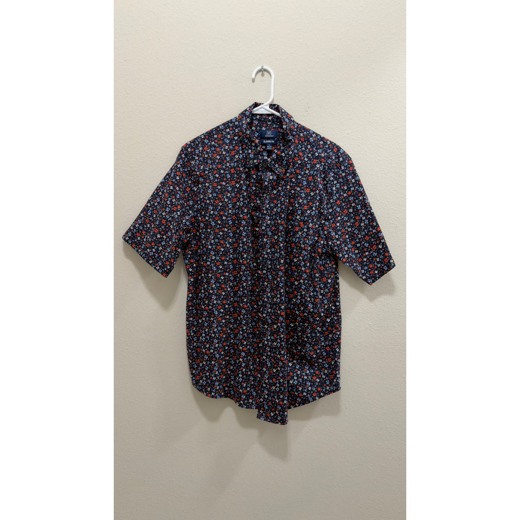 George Men's Classic Fit Poplin Short Sleeve Floral Button-Down Shirt Large