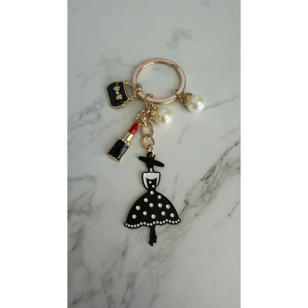 Polka Dot Dress Lipstick Fashion Woman Bag Charm Keychain NEW