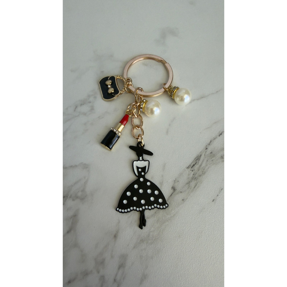 Polka Dot Dress Lipstick Fashion Woman Bag Charm Keychain NEW