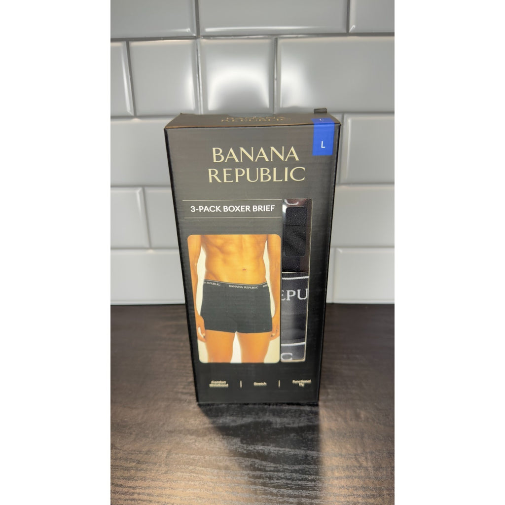 Banana Republic Premium Cotton Blend Men's Large Black Boxer Briefs - 3-Pack NIB