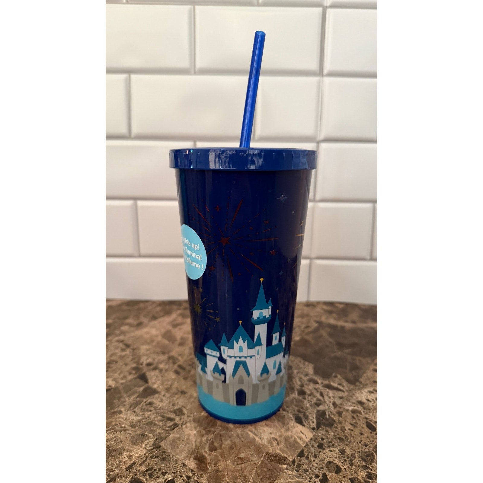 Disney Parks Cinderella Castle Light-Up Tumbler with Straw - NEW