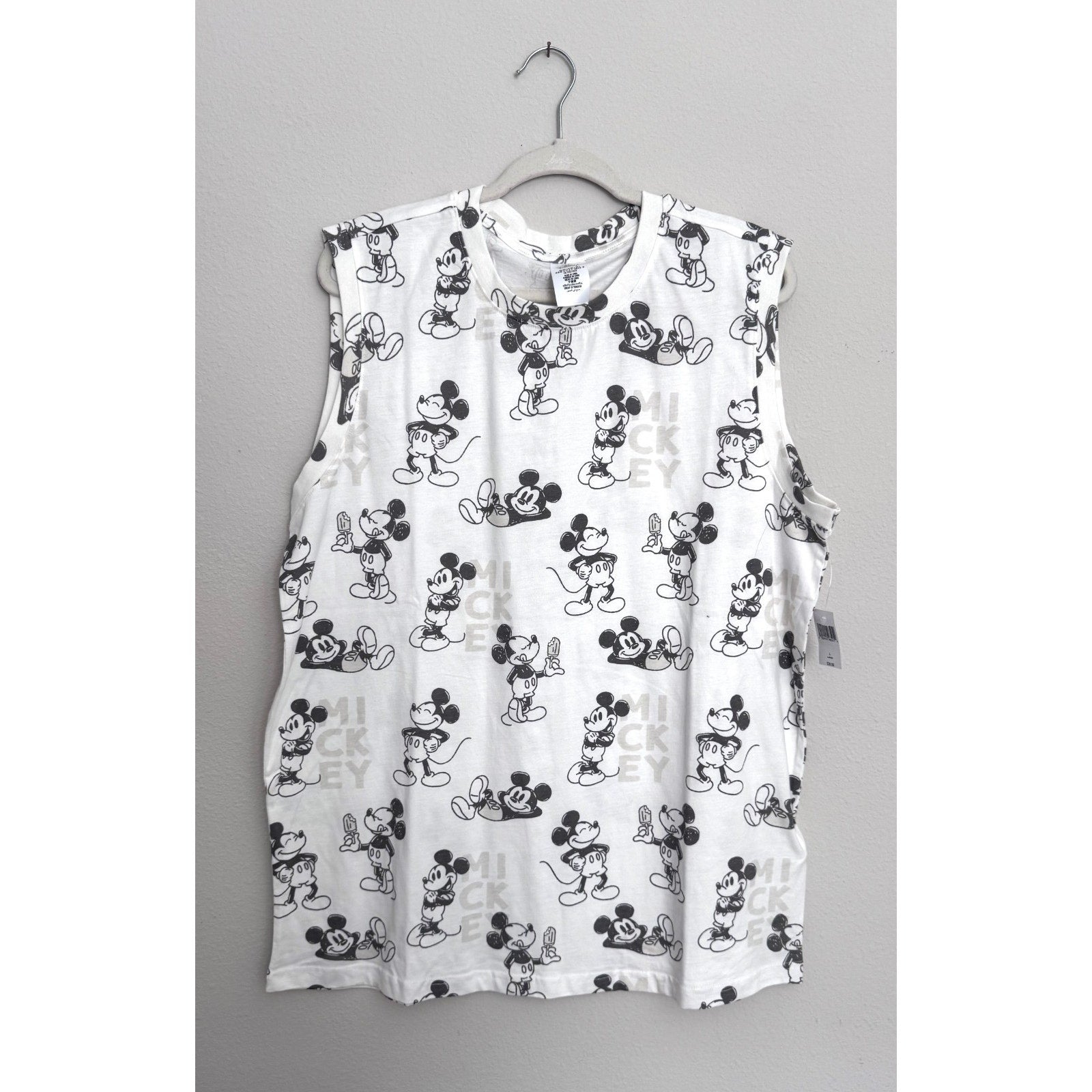 Disney Parks Mickey Mouse Men's Sleeveless Shirt Top White Gray Large