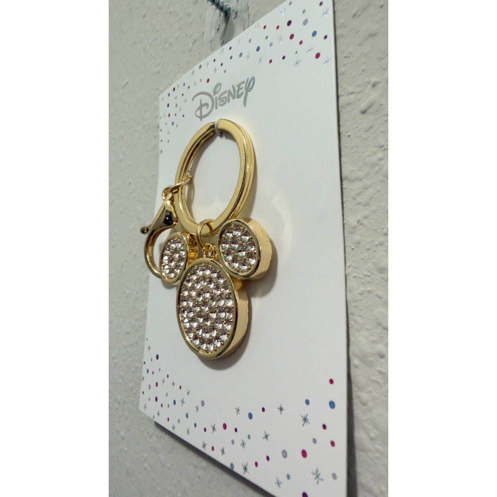 NWT Disney Mickey Mouse Gold Crystal Keychain - Rhinestone Bag Charm Bling