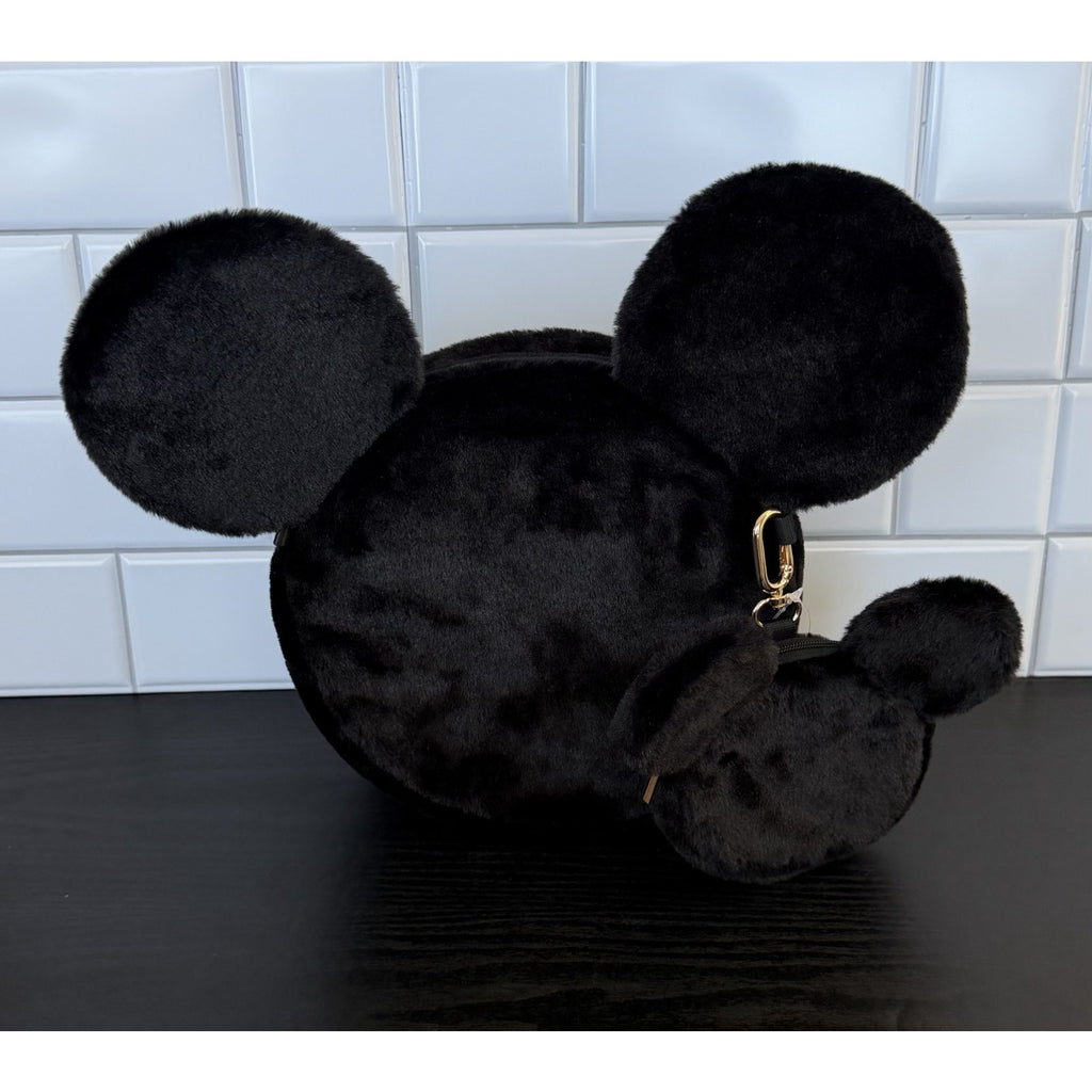 NWT Disney Parks Black Mickey Soft Plush Crossbody Purse with Coin Purse
