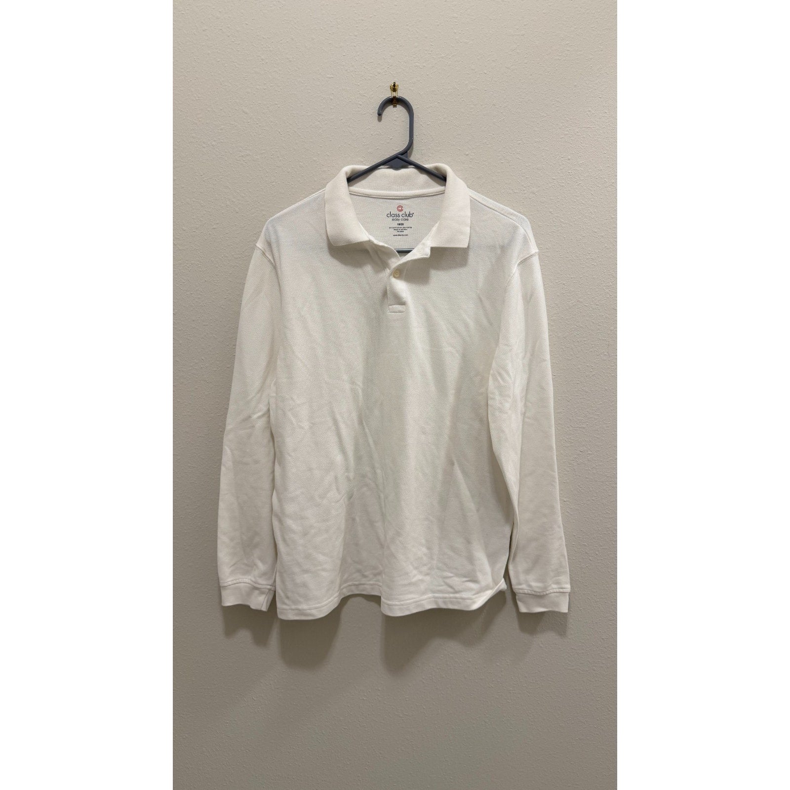 Class Club Boys White Long Sleeve Easy Care Polo Shirt Size 18/20