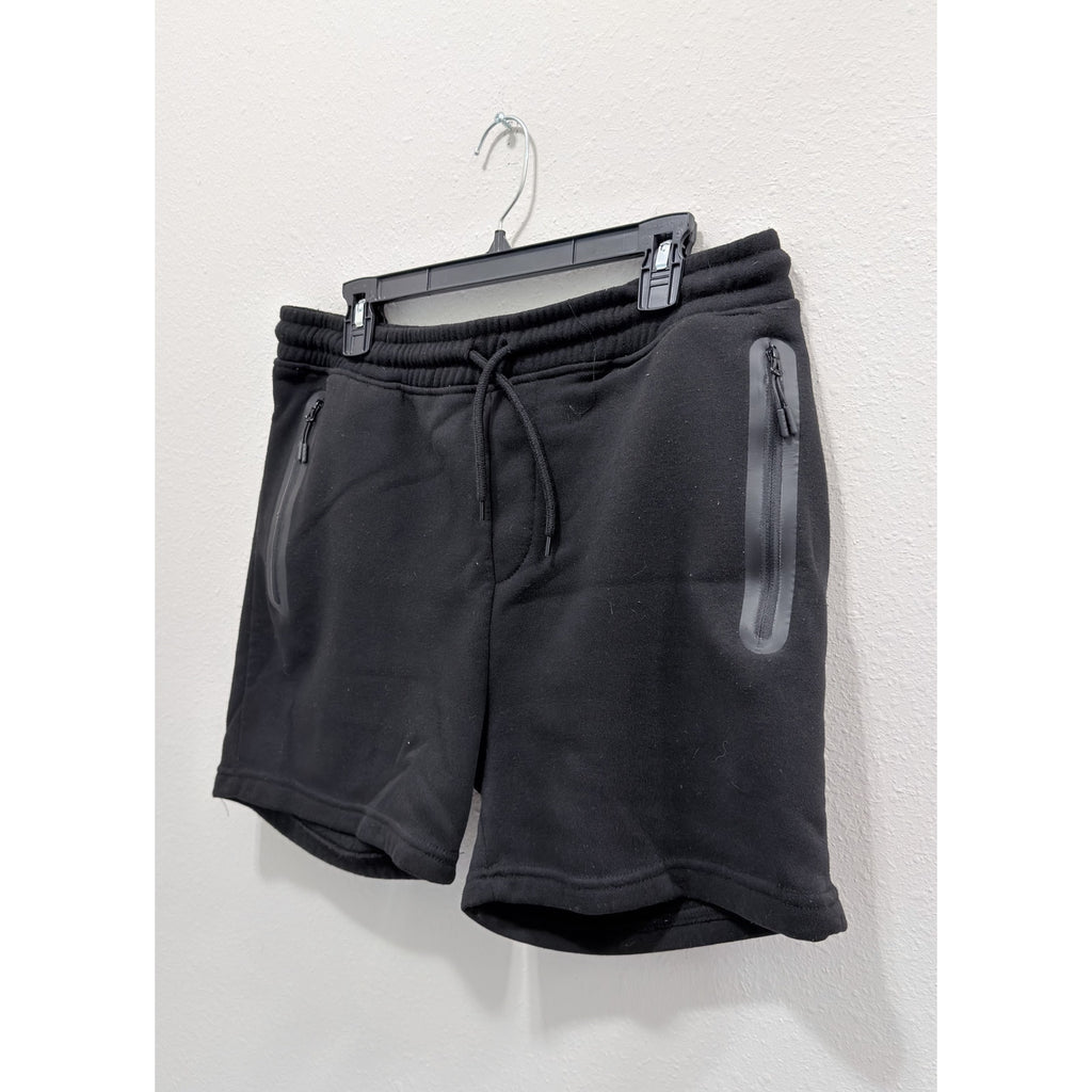 Men's Large Black 5" Inseam Fleece Shorts Heat Seal Zip Pocket Preowned