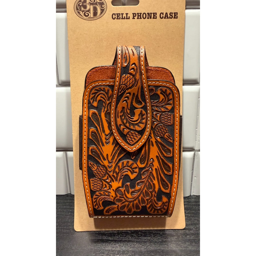 3D Belt Co® Natural Acorn Hand-Tooled Leather Smartphone Case - NEW