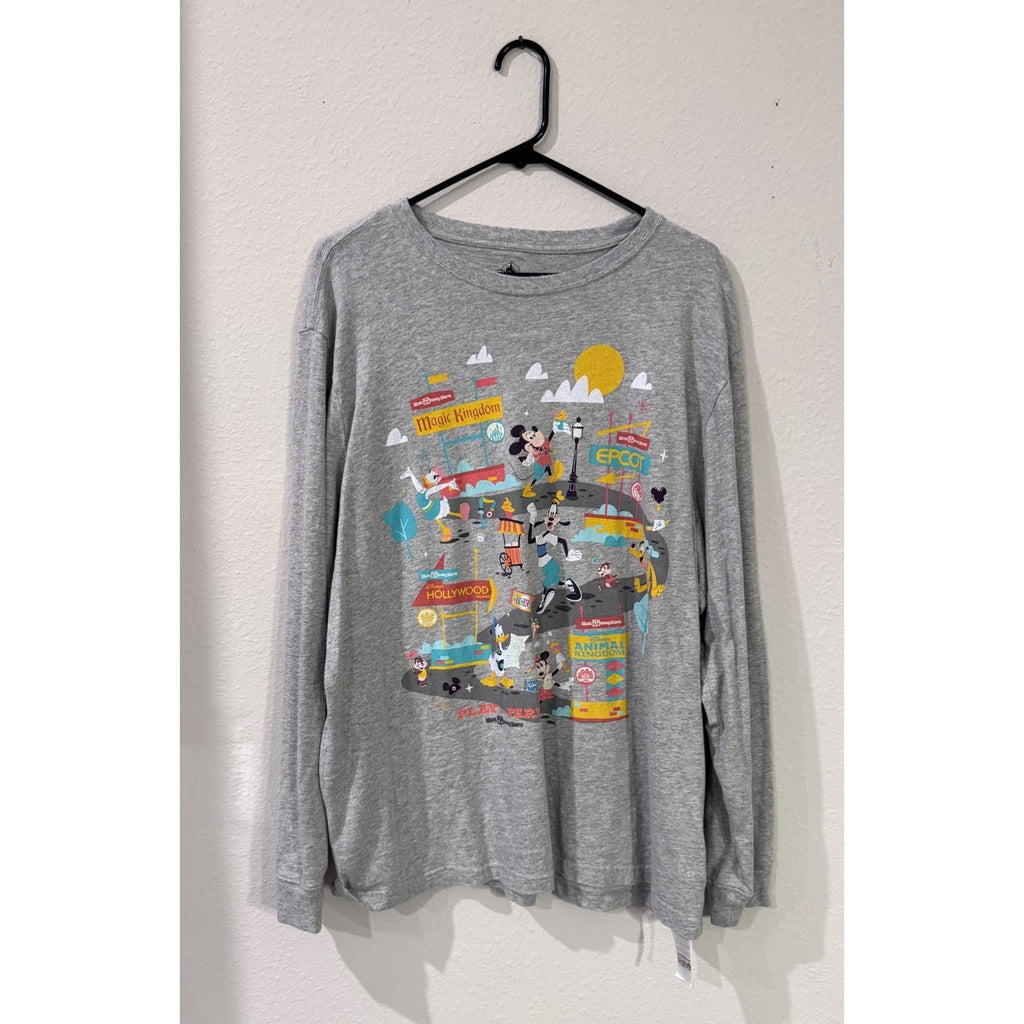 Disney Parks Mickey Mouse 4-Parks Map Long Sleeve Shirt Adult XL WDW