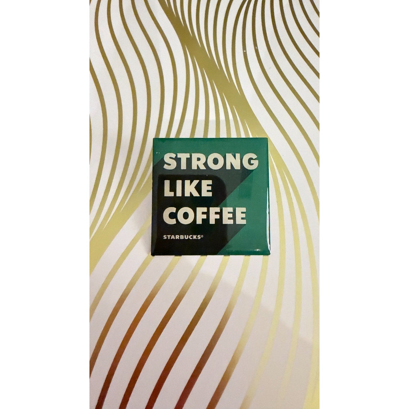 Starbucks Barista Pin STRONG LIKE COFFEE Green Black White Apron Flair NEW
