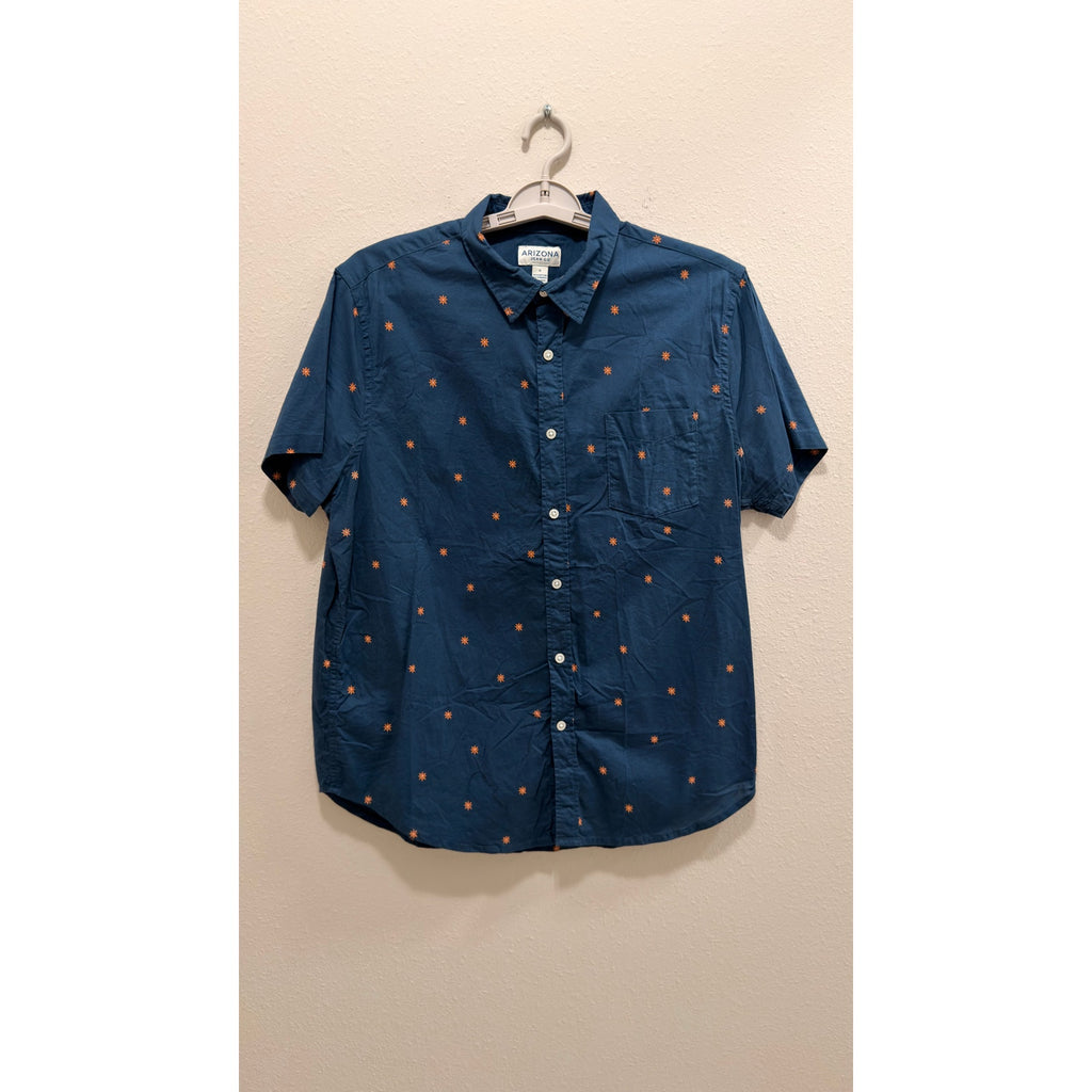 Arizona Jean Co. Men's Navy Button Down Orange Star Pattern Large NWT