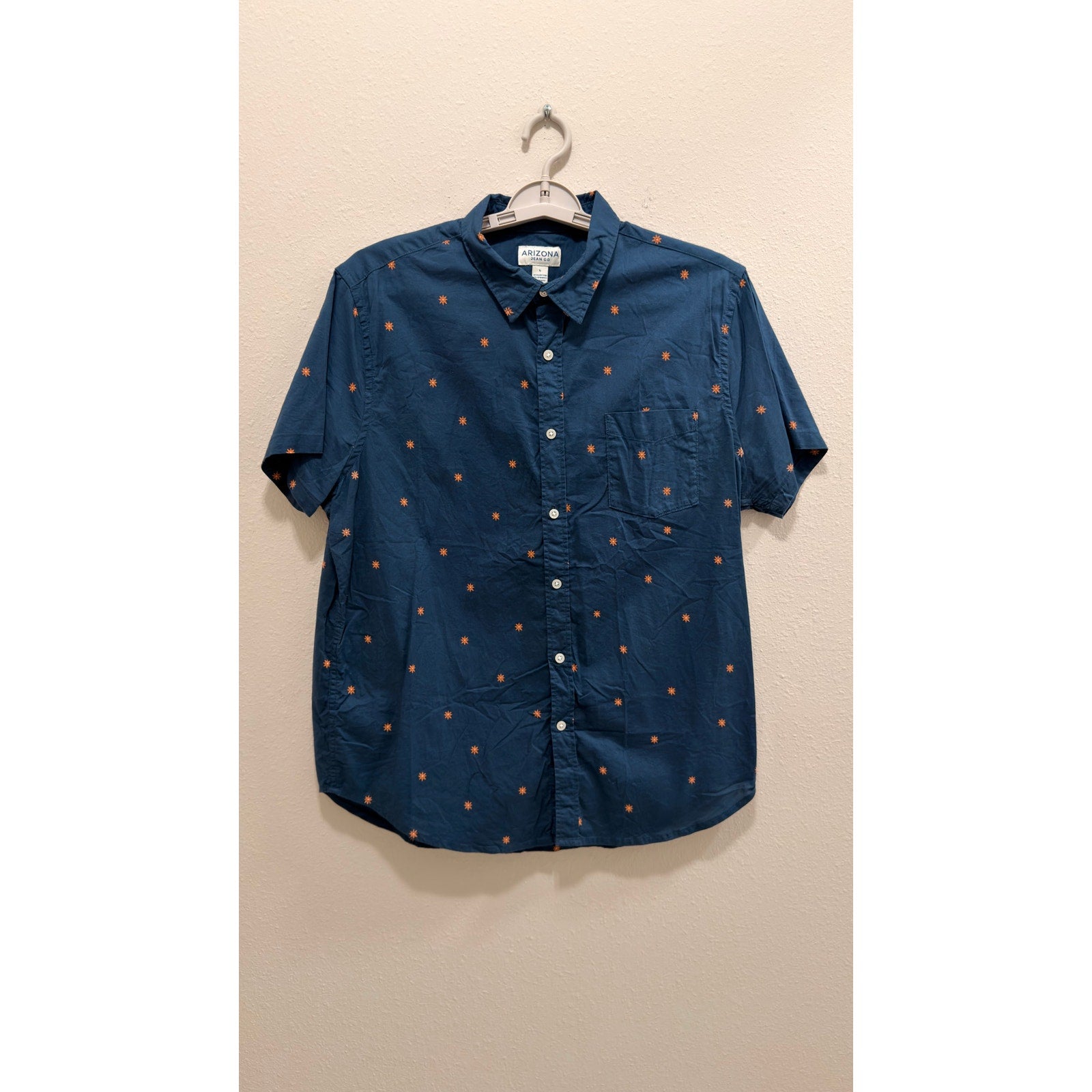 Arizona Jean Co. Men's Navy Button Down Orange Star Pattern Large NWT