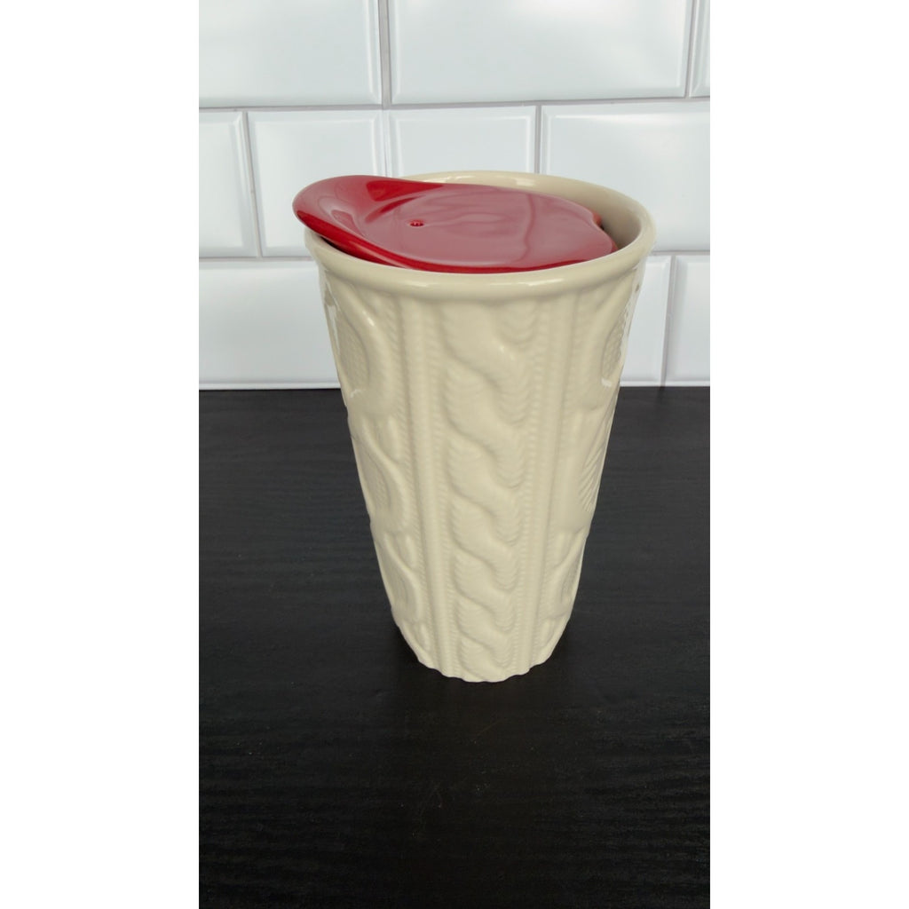 Starbucks 2016 Holiday Cable Knit Ceramic Travel Tumbler 10oz NWOT