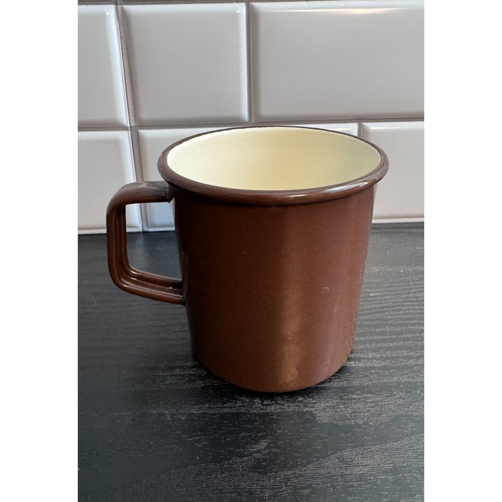 Starbucks First Store Pike Place Seattle Camping Tin Cup Mug Brown Enamel NWOT