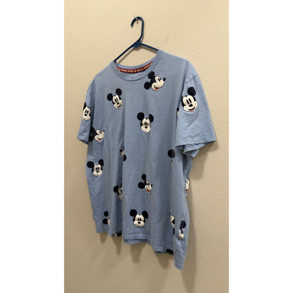 Disney Parks Mickey Mouse All-Over Print Graphic T-Shirt Light Blue Large