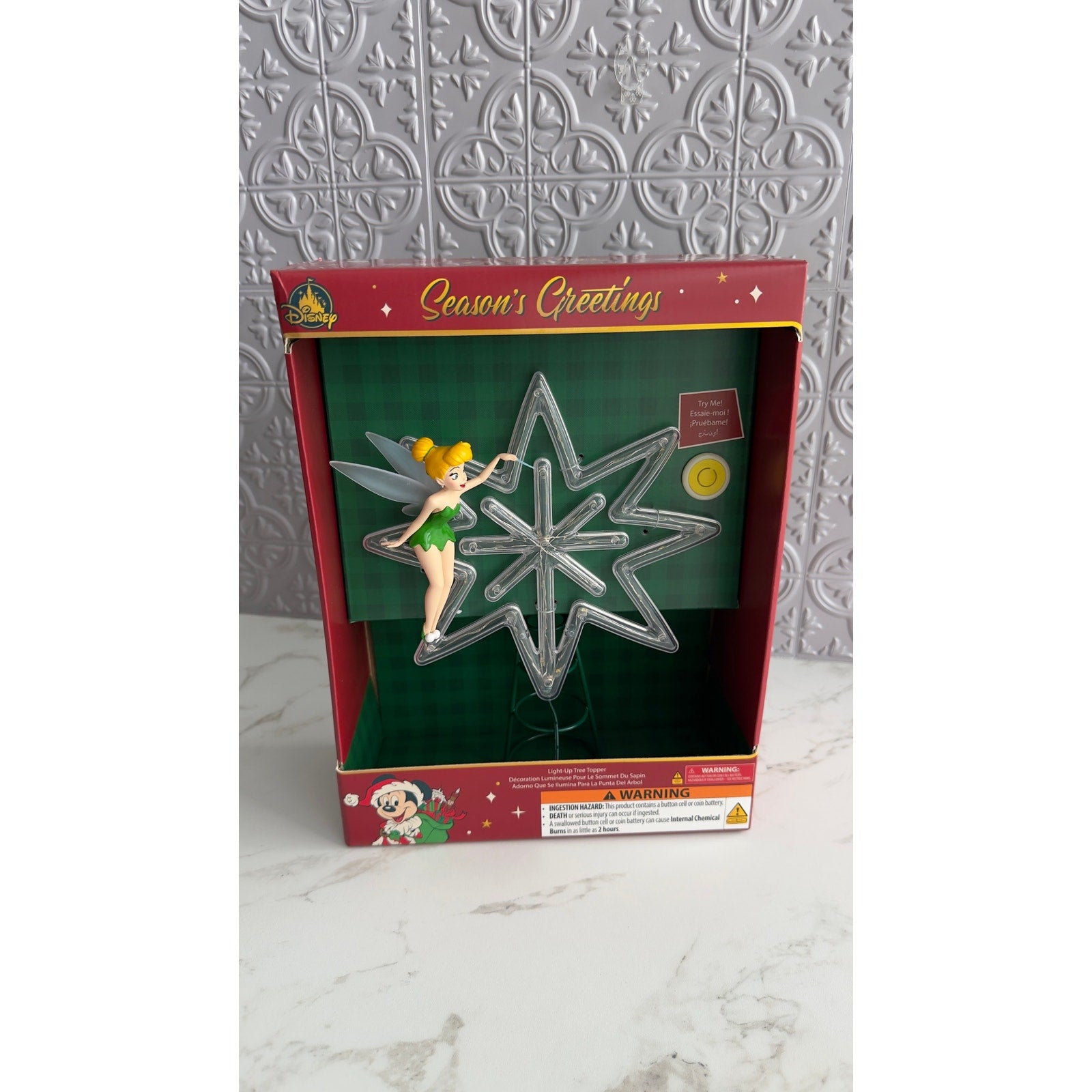 Disney Tinker Bell Light-Up Tree Topper Peter Pan Christmas Wishing Star NEW
