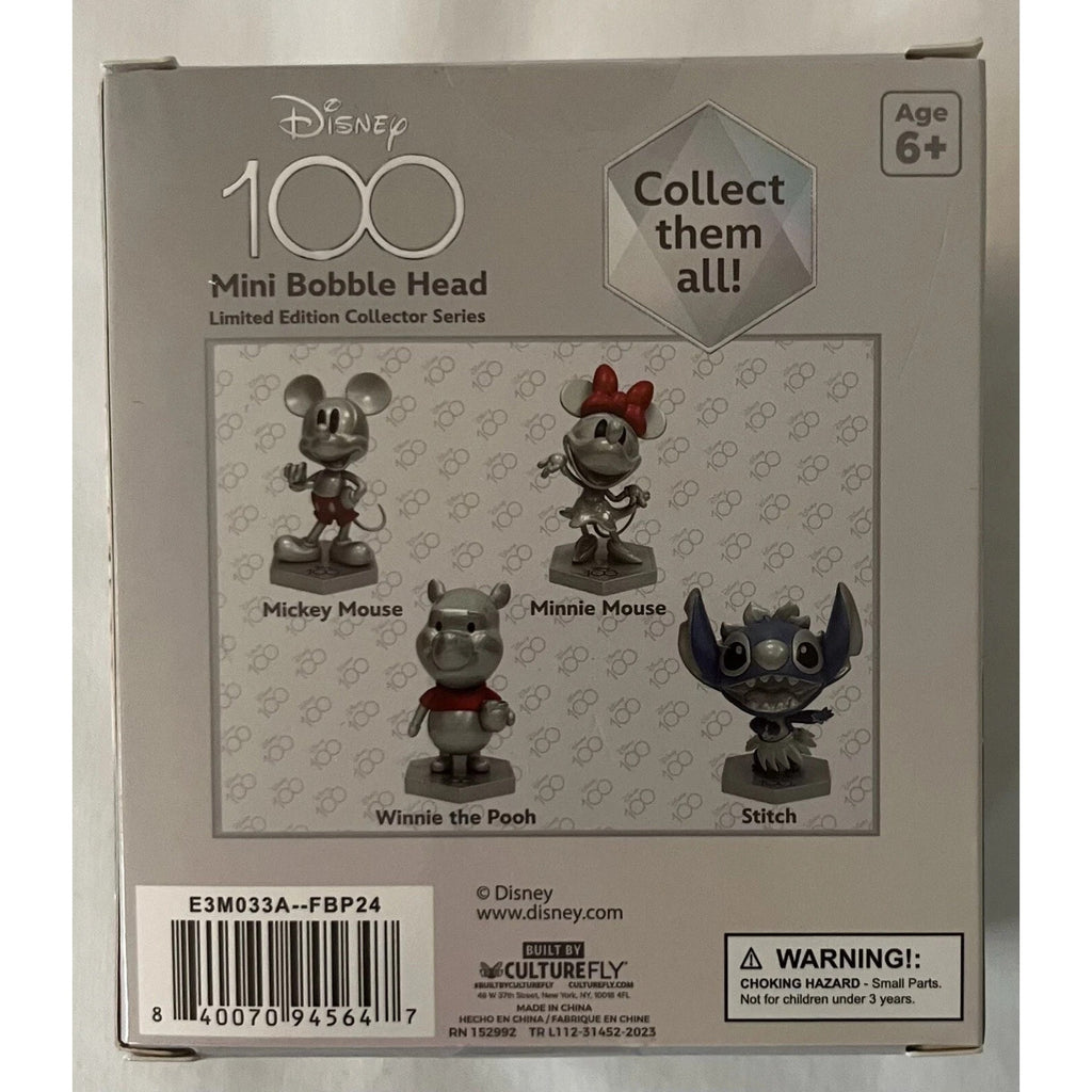 New! Disney 100 Mini Bobble Head COMPLETE SET of 4 Mickey, Minnie, Pooh, Stitch