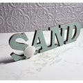 Rustic Wood SAND Sign Beach House Wall Decor Distressed Seafoam Blue Cutout