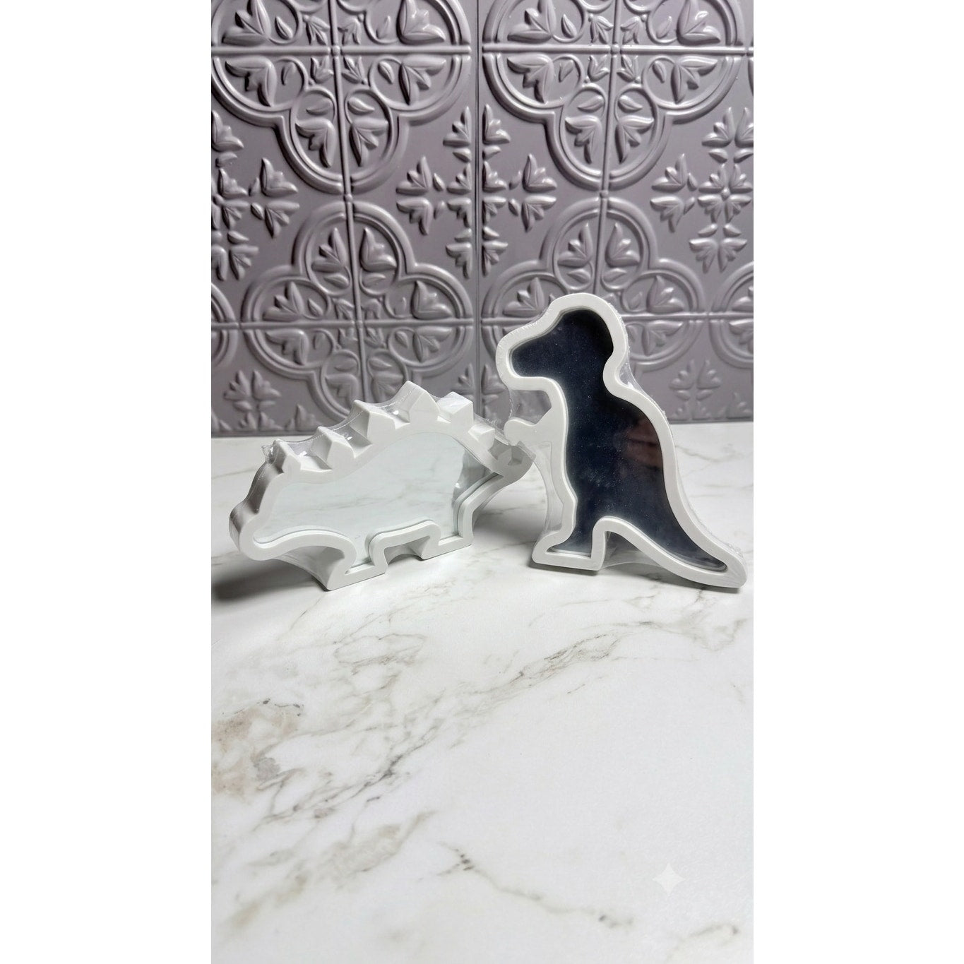 Dinosaur Shaped Wall Tabletop Mirrors White Set of 2 - T-Rex Stegosaurus NEW