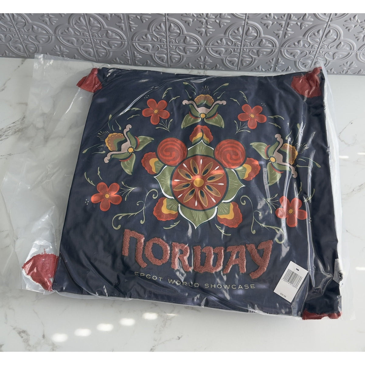 Disney Parks Epcot World Showcase Norway Rosemaling Mickey Head Throw Pillow NWT