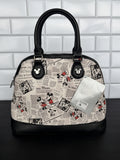 Disney Parks Satchel Bag Intage-Inspired Newsprint Print Mickey Minnie NWT