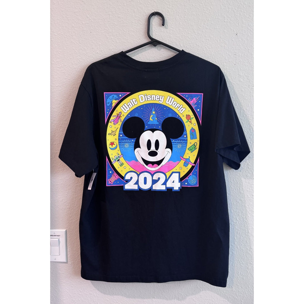 Disney Parks 2024 Mickey Neon Logo Adult T-Shirt X-Large