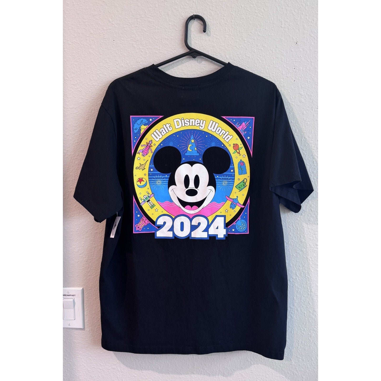 Disney Parks 2024 Mickey Neon Logo Adult T-Shirt X-Large