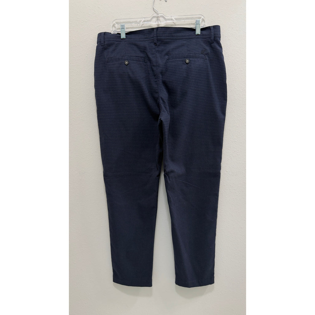 Mens Navy Blue Micro Check Plaid Trousers Dress Pants 36x32 Stretch Chino Slacks