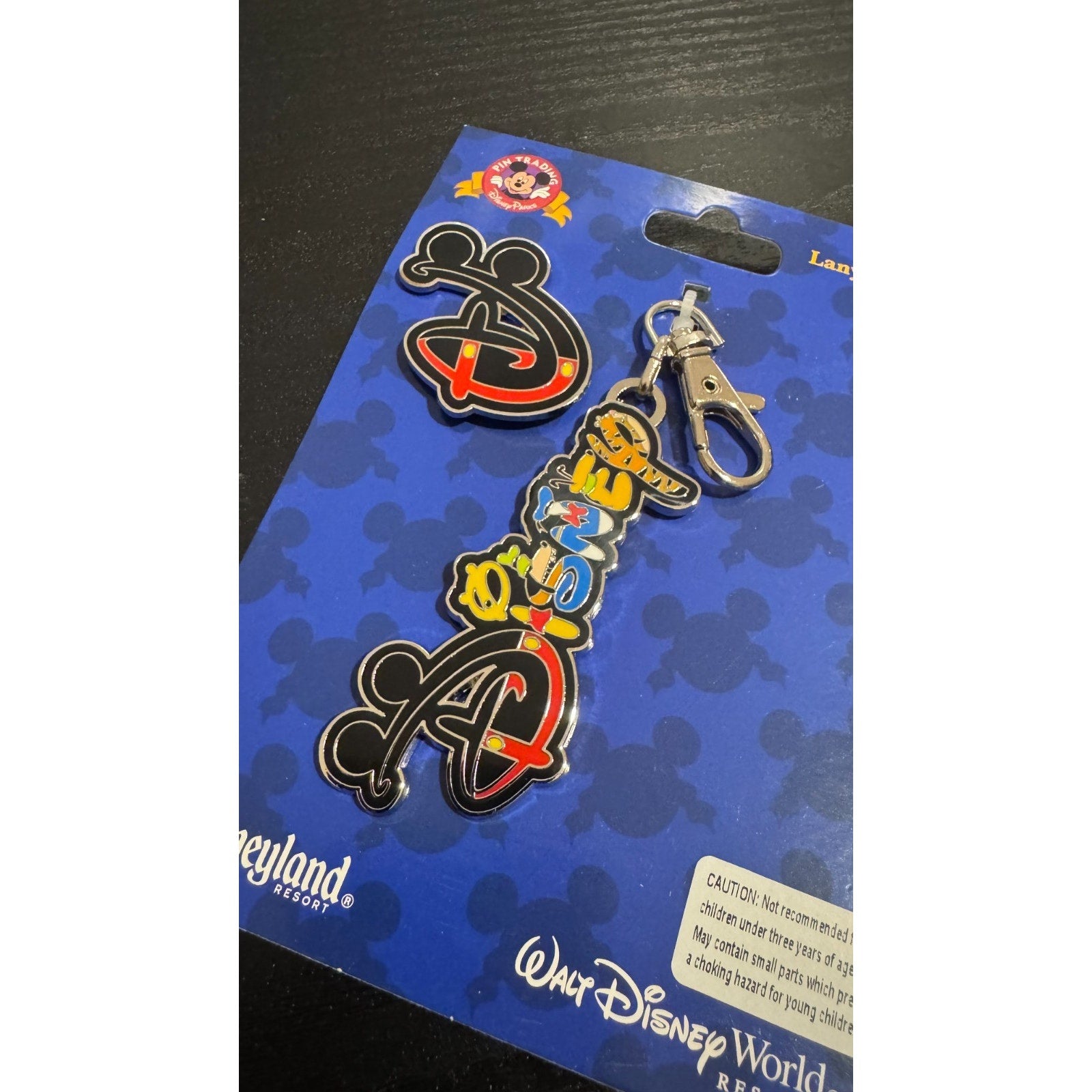 Disney Parks Pin Trading Lanyard Medal & Mickey Icon "D" Pin Set (New)