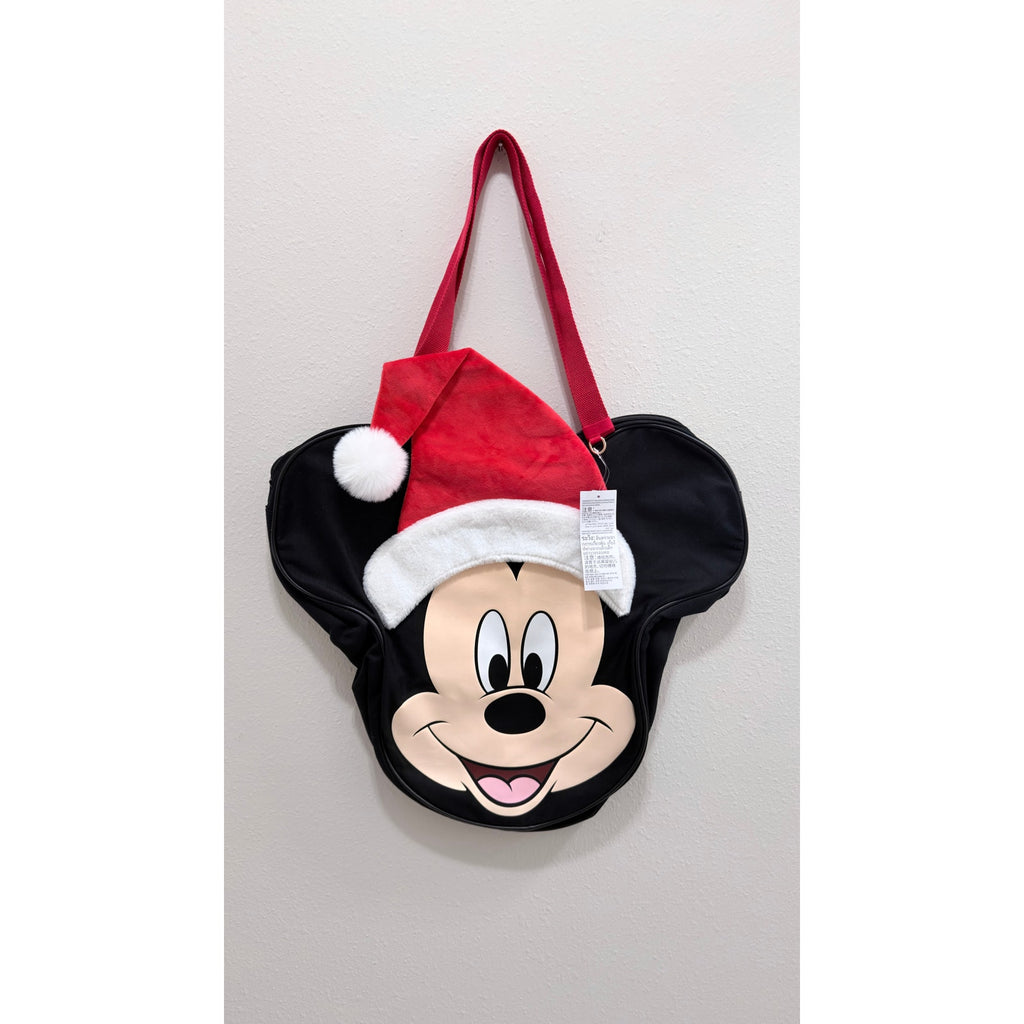 Disney Parks Christmas Santa Mickey Mouse Big Face Holiday Canvas Tote Bag NWT