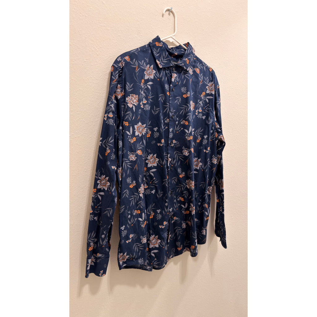 Alfani Men's Floral Button Down Long Sleeve Shirt Blue Orange Size Large