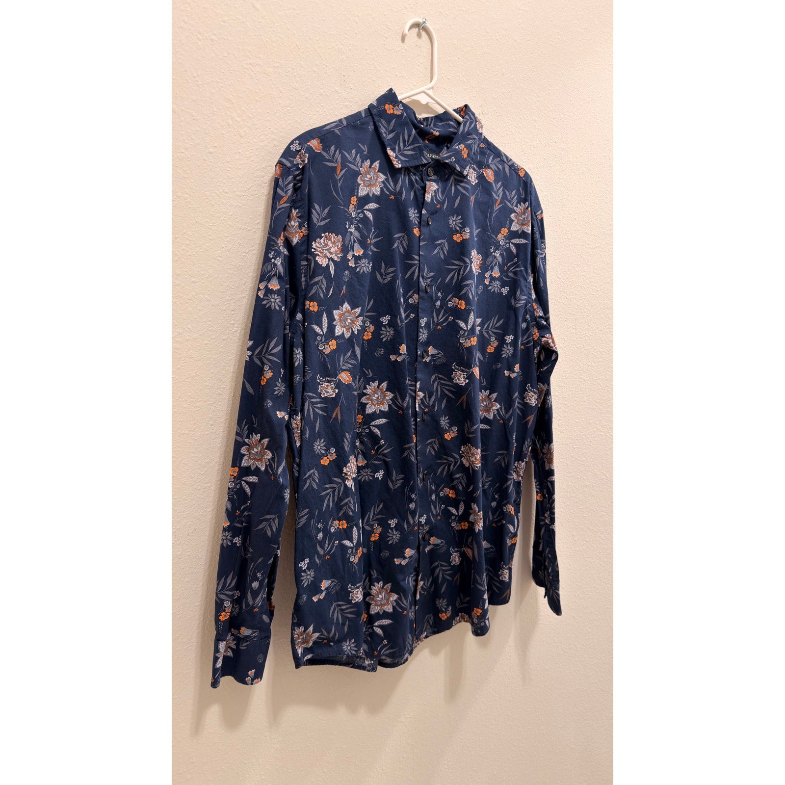 Alfani Men's Floral Button Down Long Sleeve Shirt Blue Orange Size Large