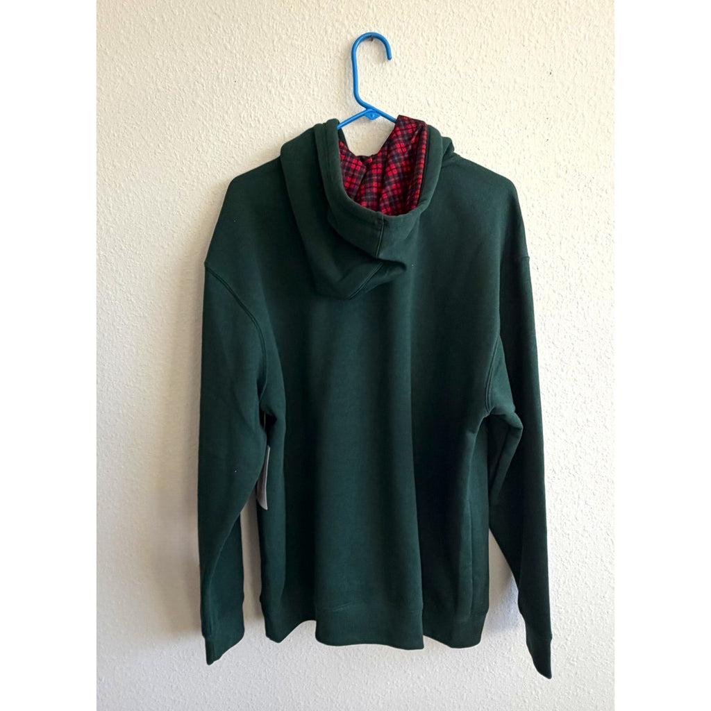 NEW Champion Men’s Plaid C Logo Hoodie - Green Festive Fleece Large
