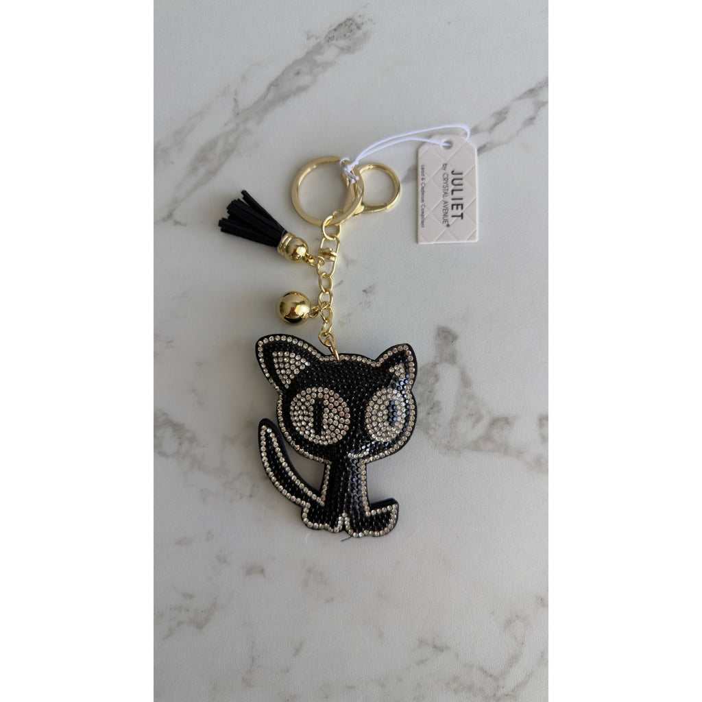 Juliet Crystal Avenue Rhinestone Black Cat Keychain Bag Charm NWT