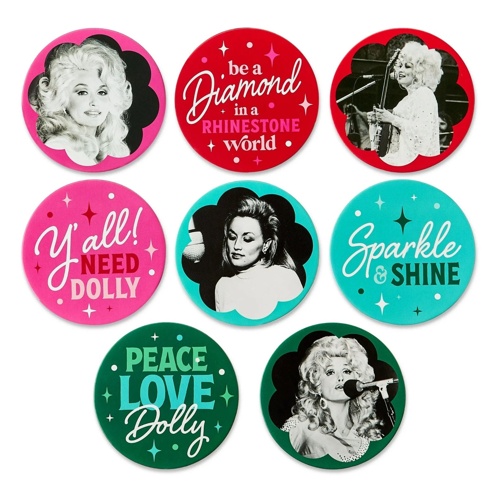 Dolly Parton Christmas Coasters – 8-Count Double-Sided Set (NEW)