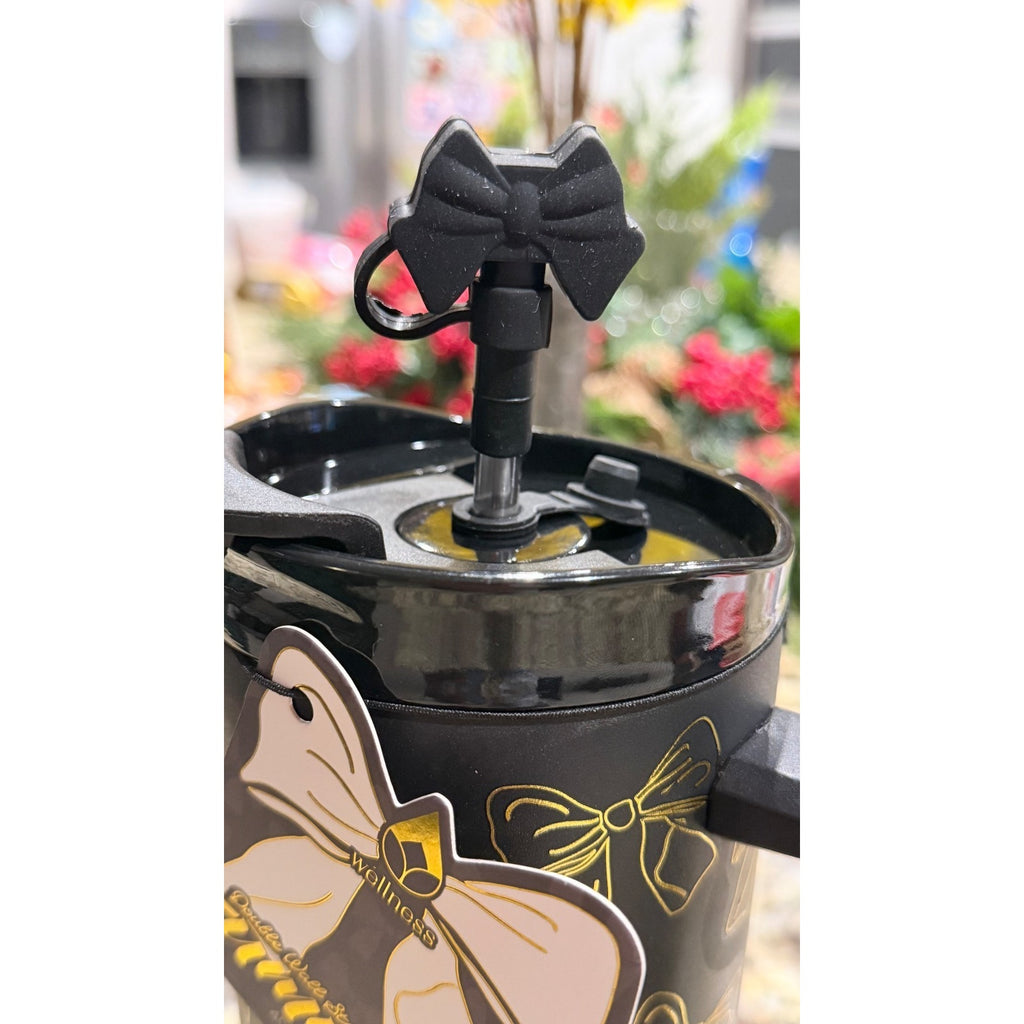 Wellness 40oz Hydration Tumbler - Black with Gold Bows - NWT
