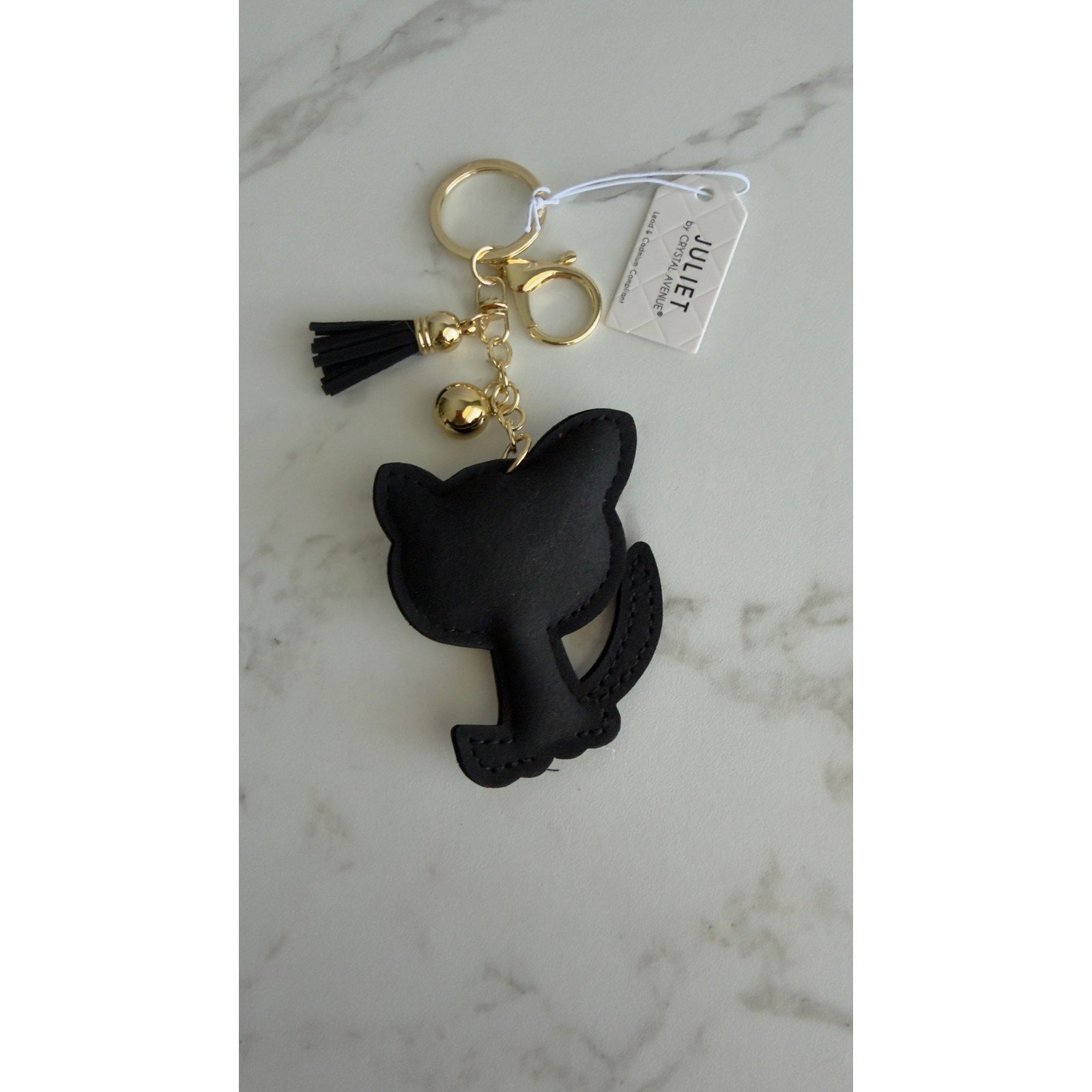 Juliet Crystal Avenue Rhinestone Black Cat Keychain Bag Charm NWT