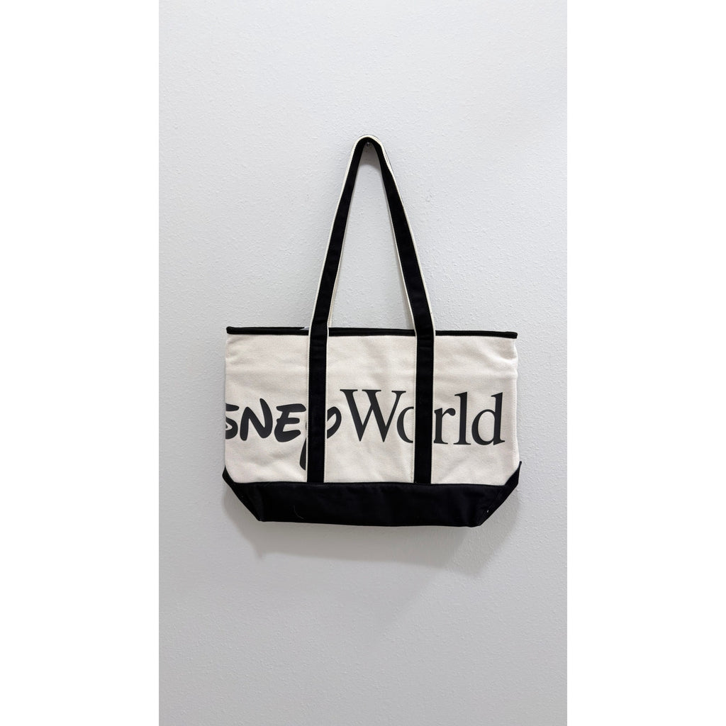 Disney Walt Disney World Logo Parks After Dark Canvas Tote Bag Black White NWT