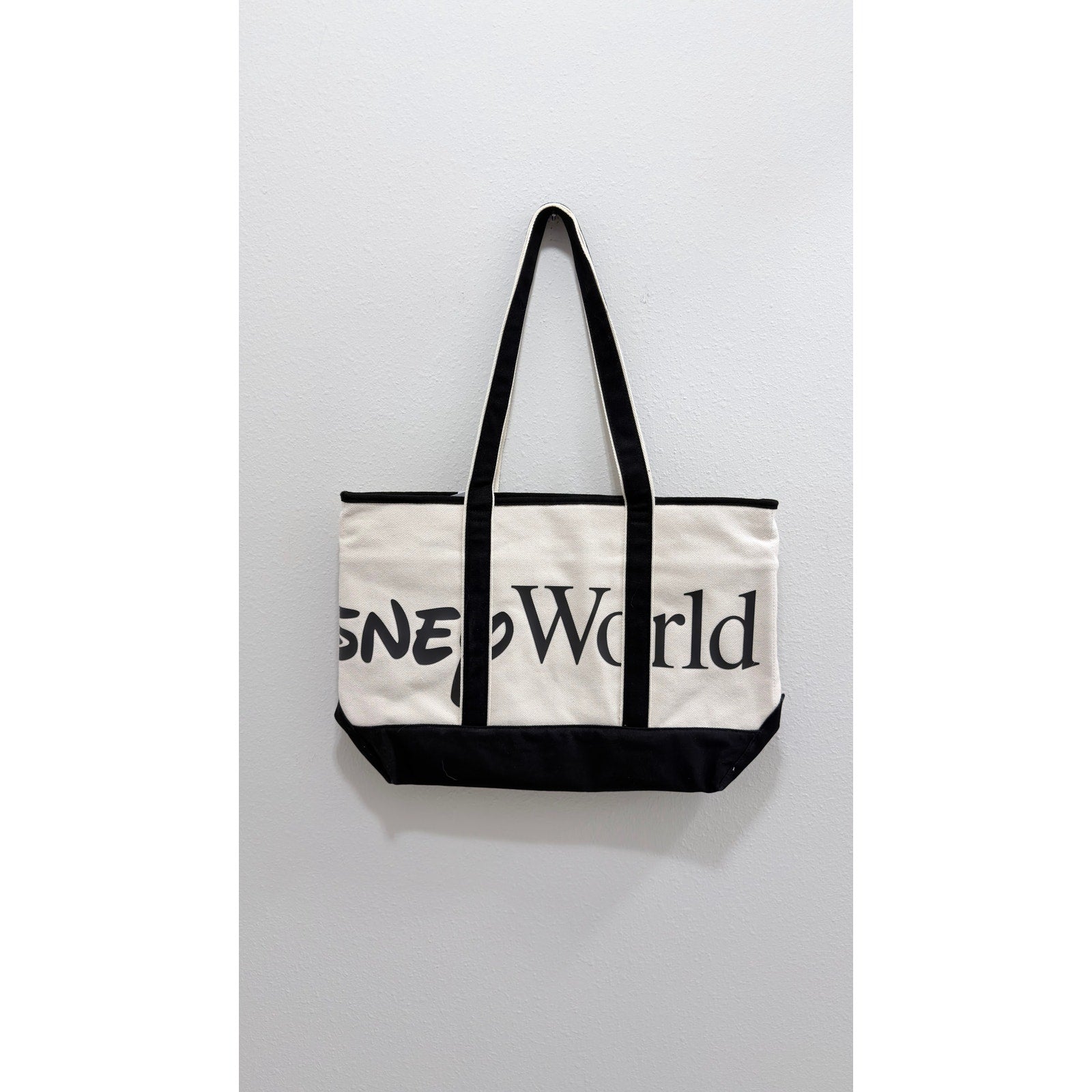 Disney Walt Disney World Logo Parks After Dark Canvas Tote Bag Black White NWT