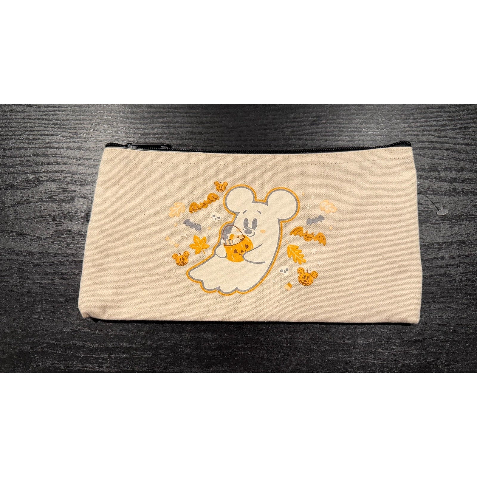 NEW Disney Parks 2025 Halloween Mickey Ghost Canvas Zipper Pouch