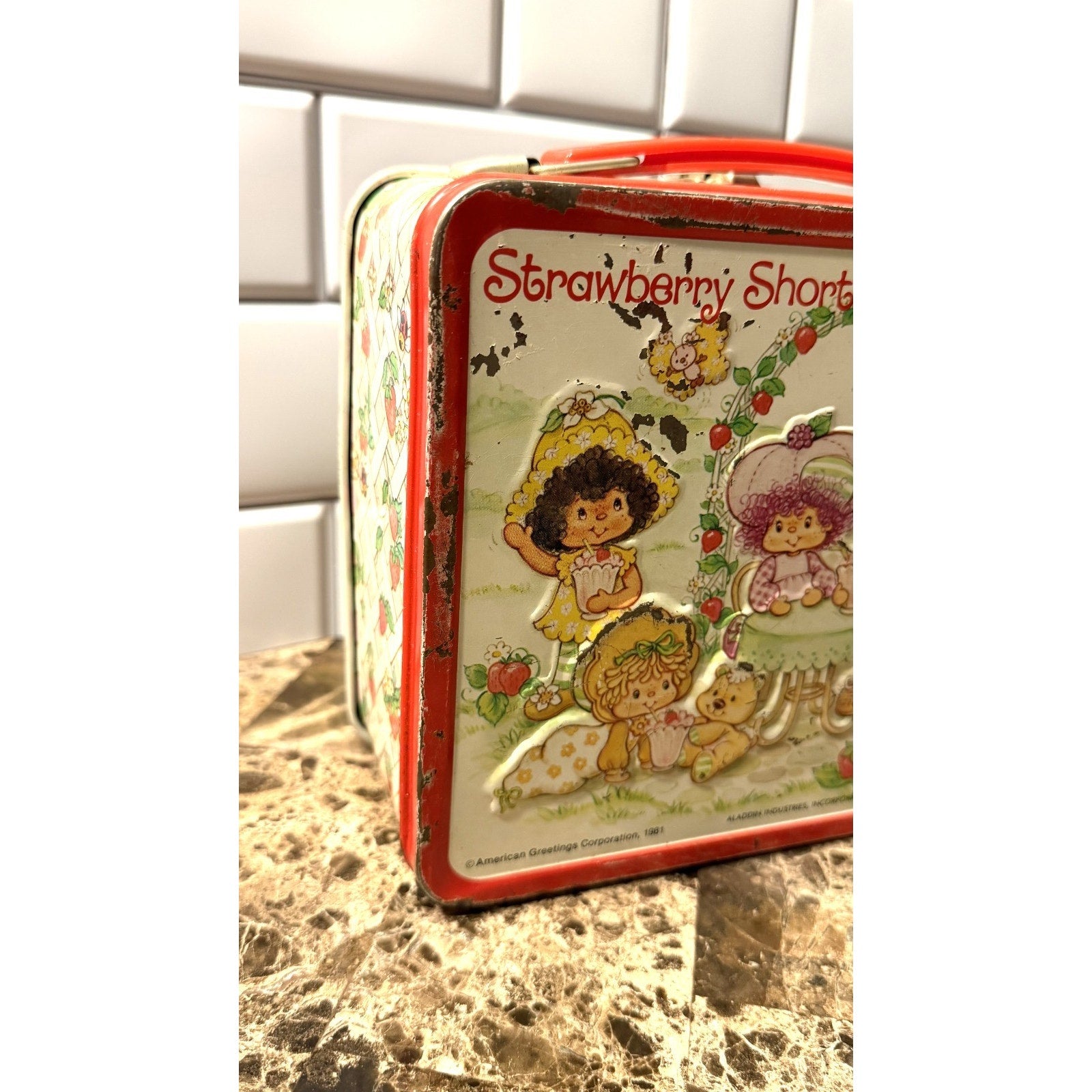 Vintage 1981 Strawberry Shortcake Metal Lunch Box & Thermos Set