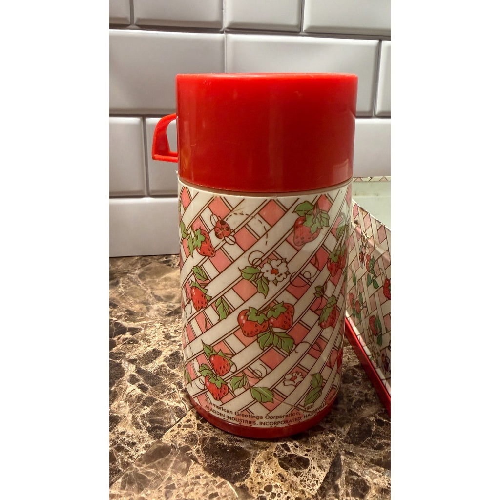 Vintage 1981 Strawberry Shortcake Metal Lunch Box & Thermos Set