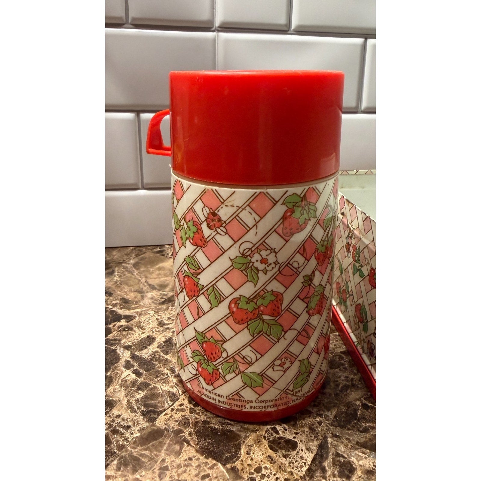 Vintage 1981 Strawberry Shortcake Metal Lunch Box & Thermos Set