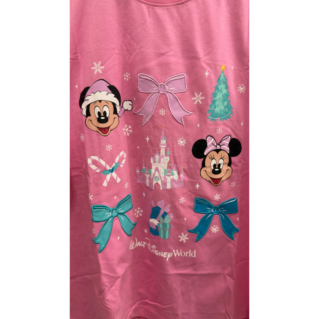 Disney Parks Walt Disney World Mickey Minnie Mouse Pink Holiday Tee Large NWT