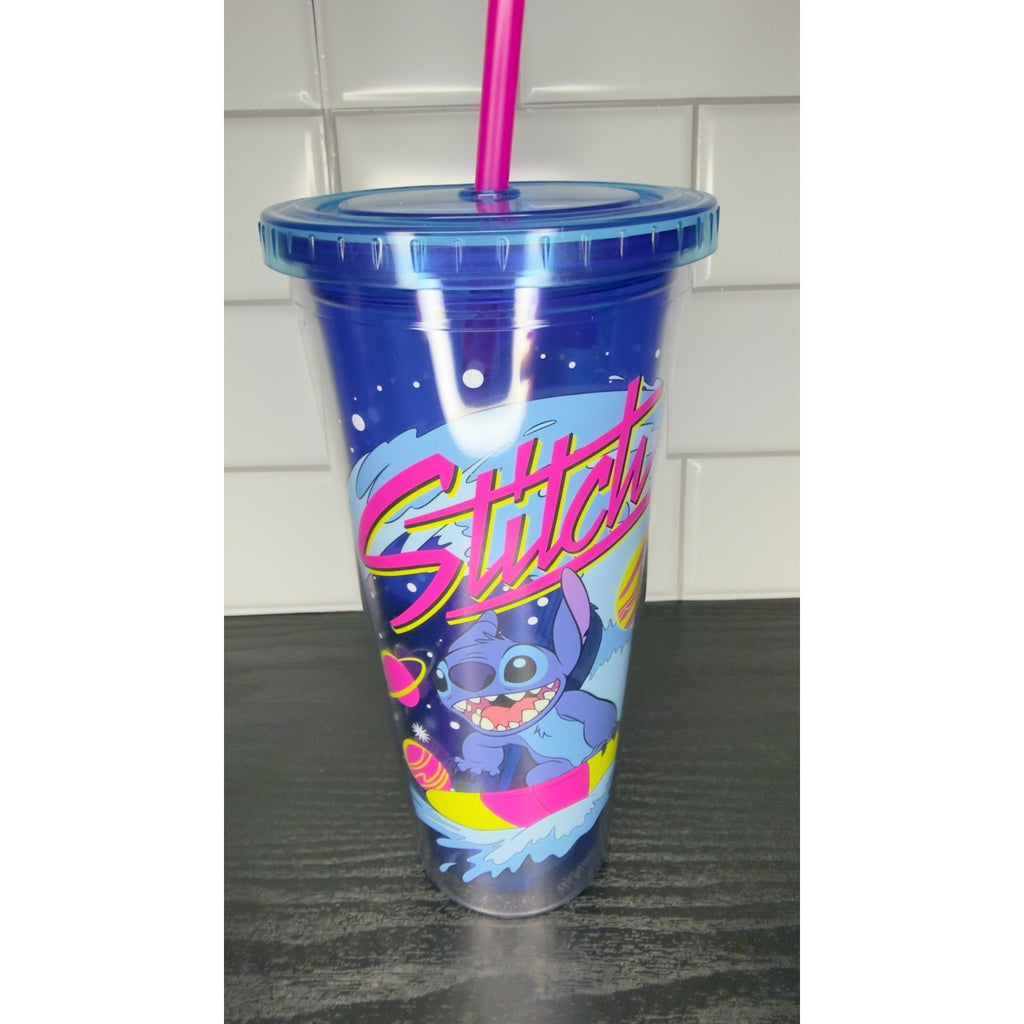 Disney Stitch Blue Travel Tumbler Cup with Lid & Reusable Straw - NEW