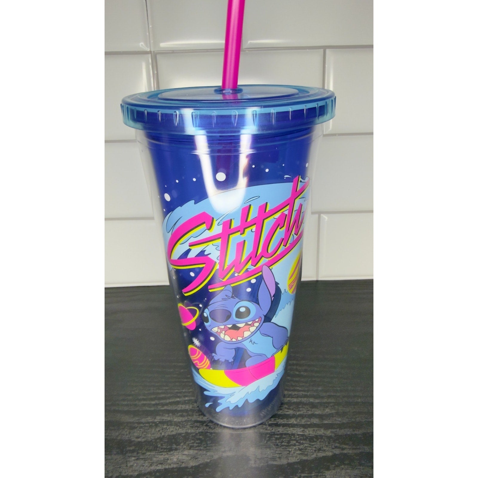 Disney Stitch Blue Travel Tumbler Cup with Lid & Reusable Straw - NEW