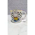 Miffy By Magenta Bunny On Bike Flowers Ceramic Coffee Mug Yellow Interior NWT